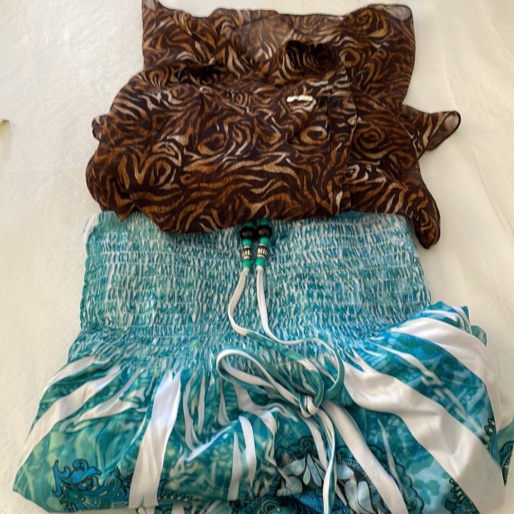 Two fabulous cover ups. Large in a turquoise colour with beads & bling & a brown
